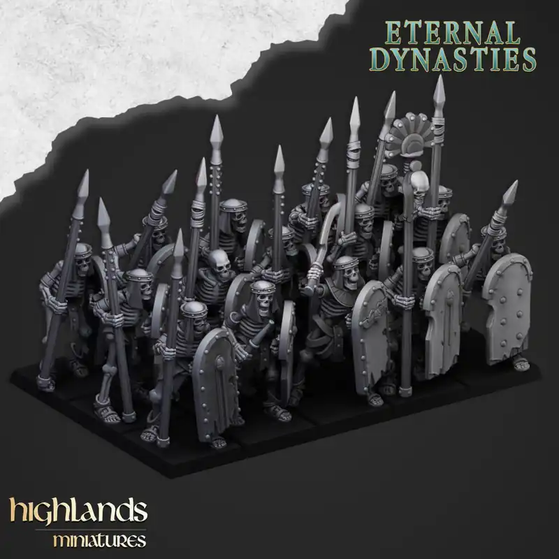Nieuw Highlands Miniatures - Eternal Dynasties - Ancient Skeletons with Spears & EMC