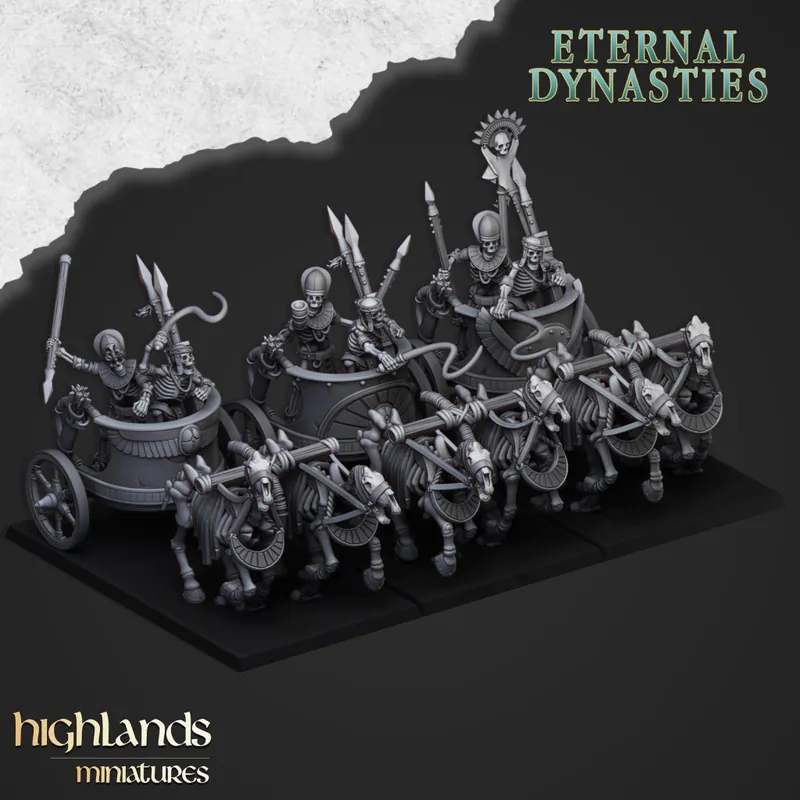 Highlands Miniatures - Eternal Dynasties - Ancient Skeletal Chariots with EMC Aanbieding