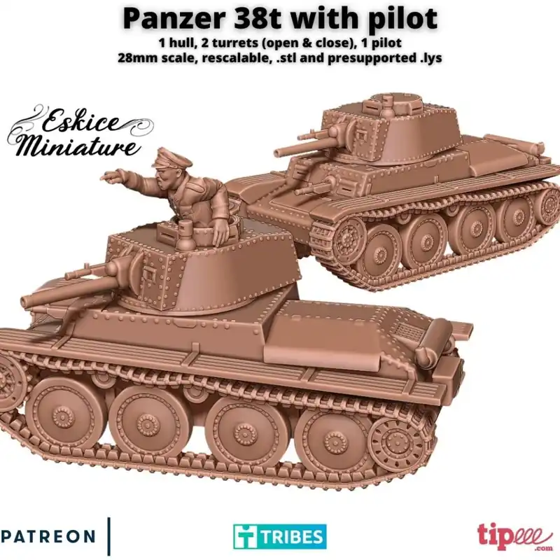 Goedkoop Eskice Miniature – WWII – Panzer 38t with pilot - 28mm