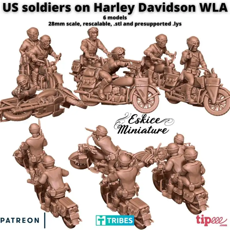 Eskice Miniature – WWII – US soldiers on Harley Davidson WLA - 28mm Beste Prijs