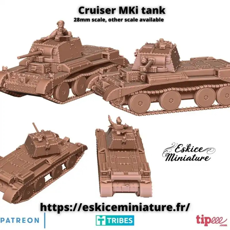 Lage Prijs Eskice Miniature – WWII – Cruiser MKI tank with pilot - 28mm