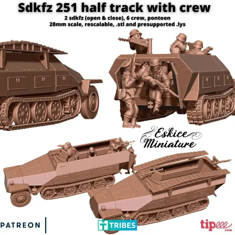 SDKFZ 251 avec équipage - Fichiers 3D Hoge Kwaliteit