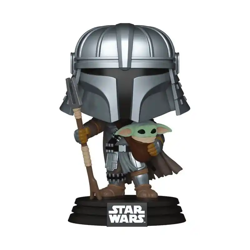 Star Wars - Figurine POP! Bobble Head Mandalorian avec Grogu (Impressions) Exclusive 9 cm Speciale Aanbieding