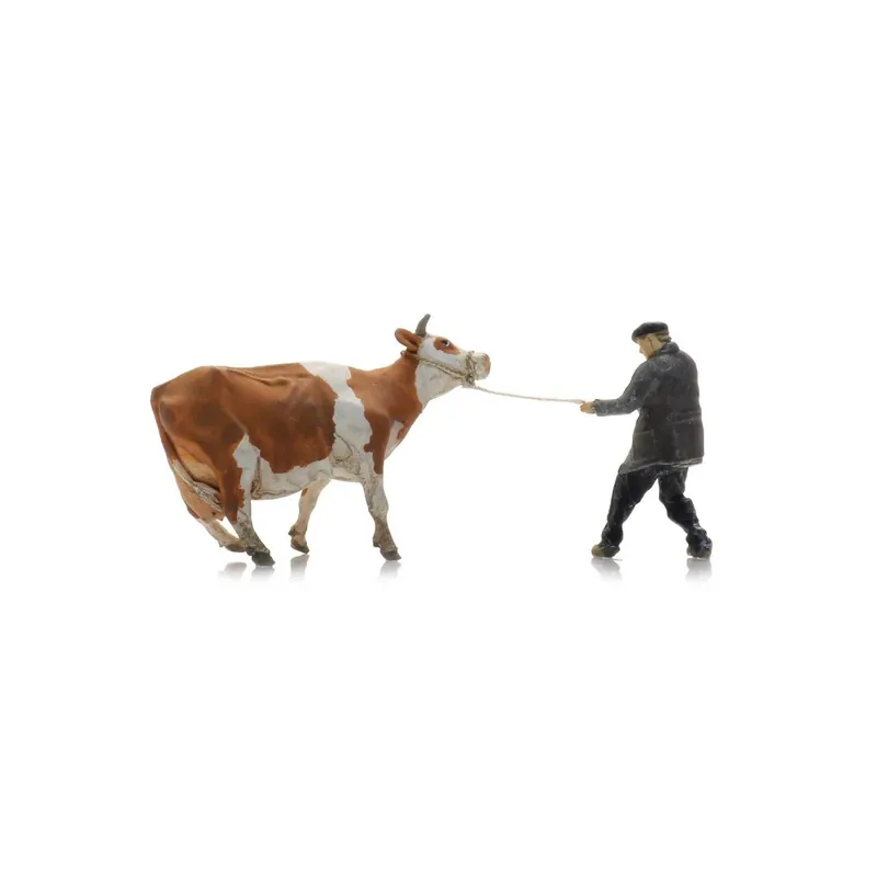 Figurines fermier avec vache obstinée Artitec 5870031 – HO 1/87 Betaalbaar