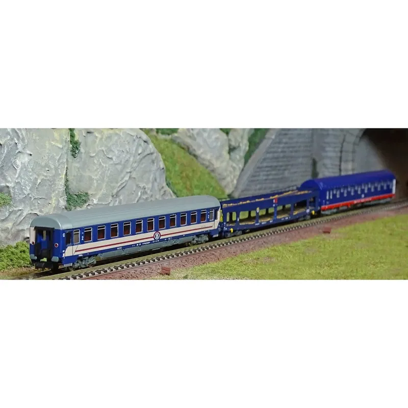 Arnold HN4406 Set de 3 éléments,1 voiture-lit T2, 1 fourgon portes-auto DD DEV bleu, 1 voiture Bc I6 bleu/rouge, SNCB, échelle N Koopje