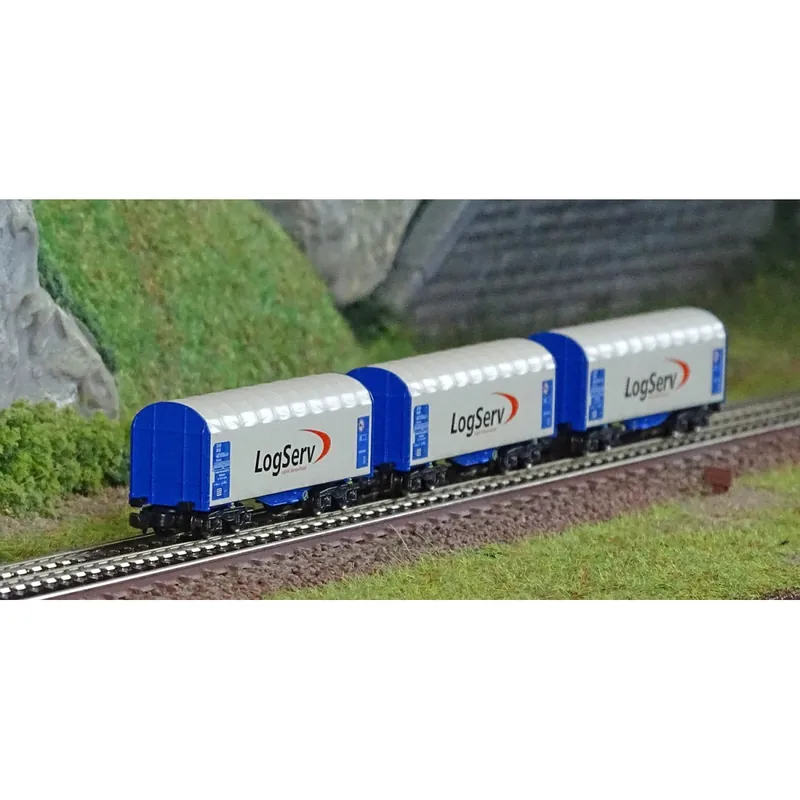 Azar W03-LSP Set de 3 wagons courts bâchés à bogies, LOGSERV, échelle Z Gereduceerde Prijs