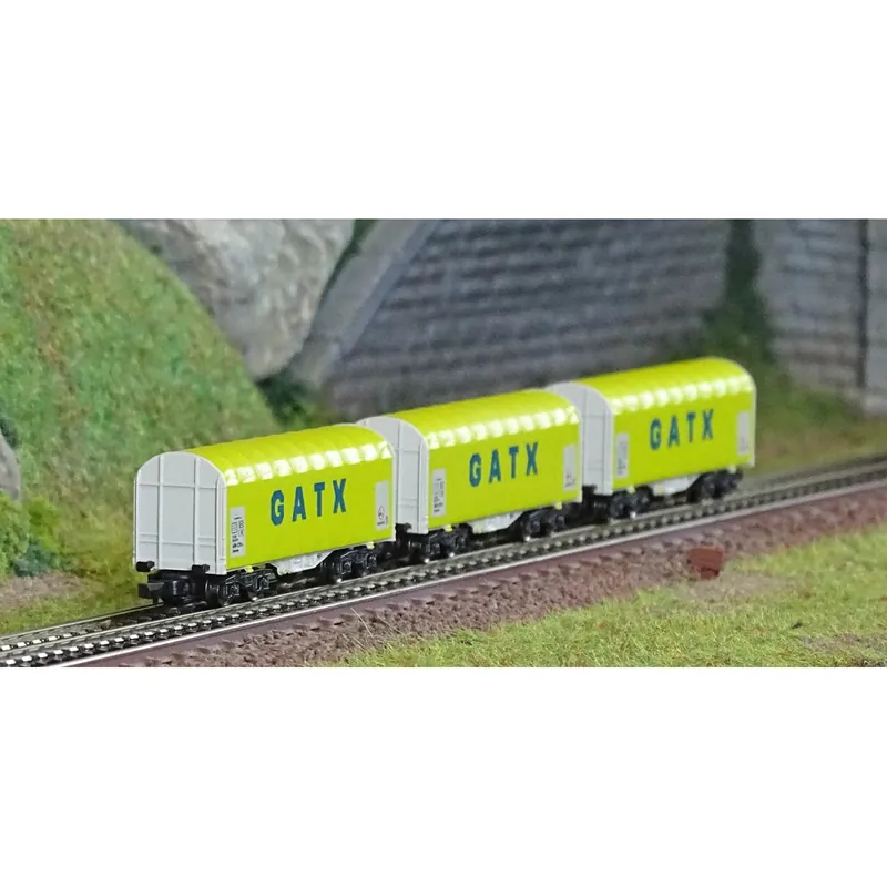 Gratis Retour Azar W03-GAP Set de 3 wagons courts bâchés à bogies, GATX, échelle Z