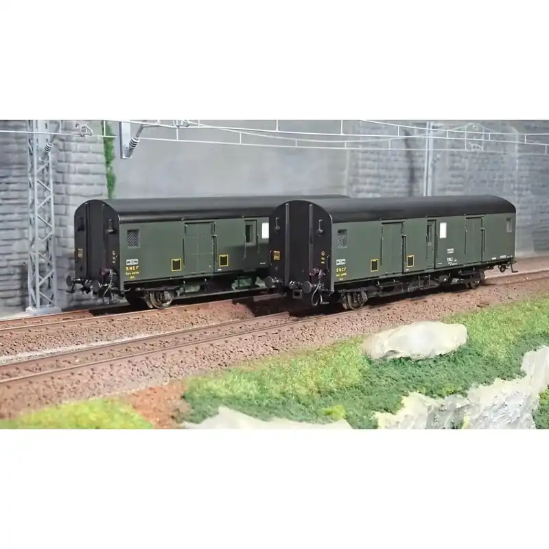 Laatste Kans Models World 30303 Set de 2 Wagons fourgons, SNCF, Dqd2m, Vert 306, marquage 1956, feux fin de convoi