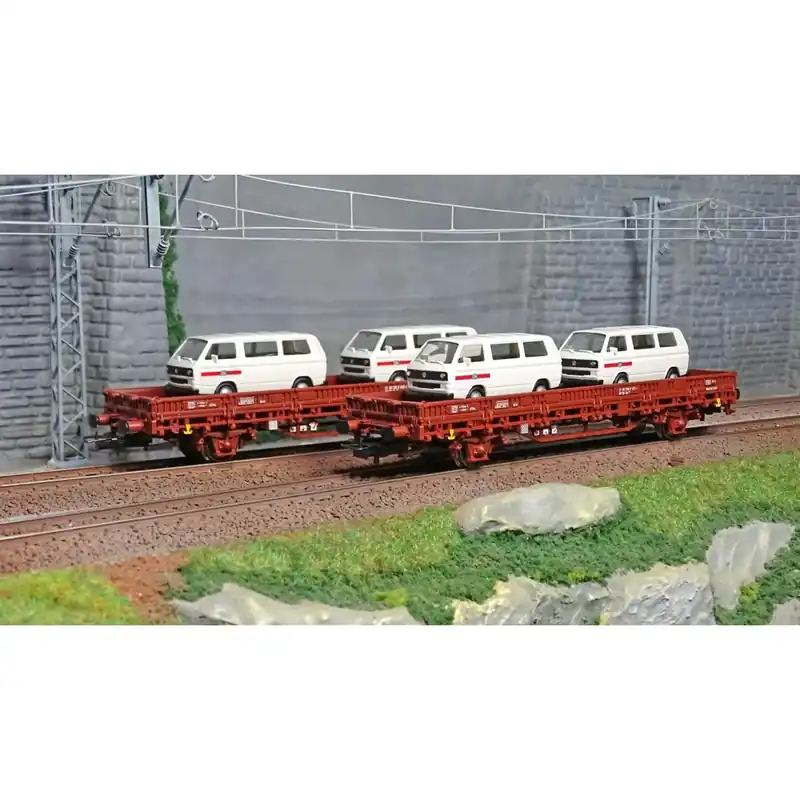Direct Verzonden Rivarossi HR6458 Set de 2 wagons type Kls, DB, chargé 4 camionnettes Volkswagen T2