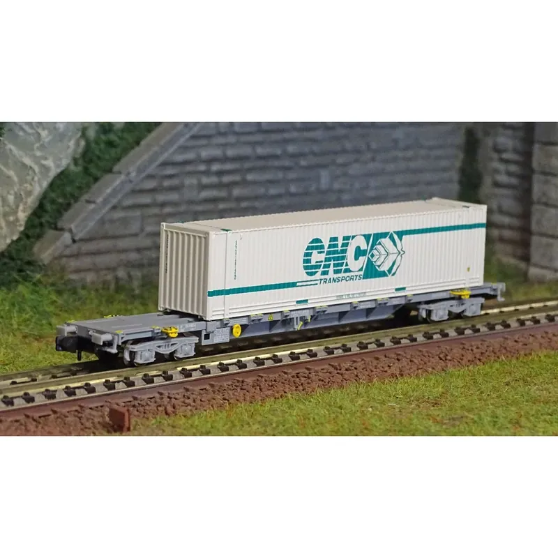 Arnold HN6459 Wagon porte conteneur 60‘ Novatrans type Sgss, chargé conteneur CNC 45‘, échelle N Koop Vandaag