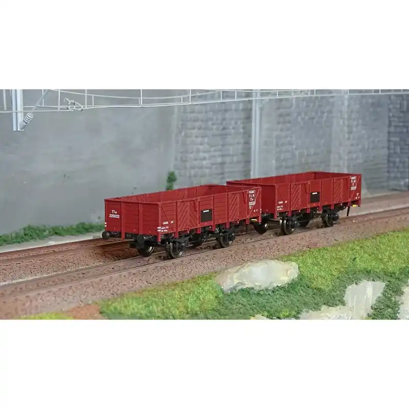 Ree Modeles WB814 Set de 2 wagons Tombereau PLM, 4 portes, bois rouge sidéros Favoriet
