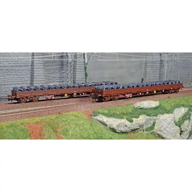 Laatste Kans Rivarossi HR6484 Set de 2 wagons plats à ridelles Res, ÖBB, livrés bruns, chargés bobines de fil